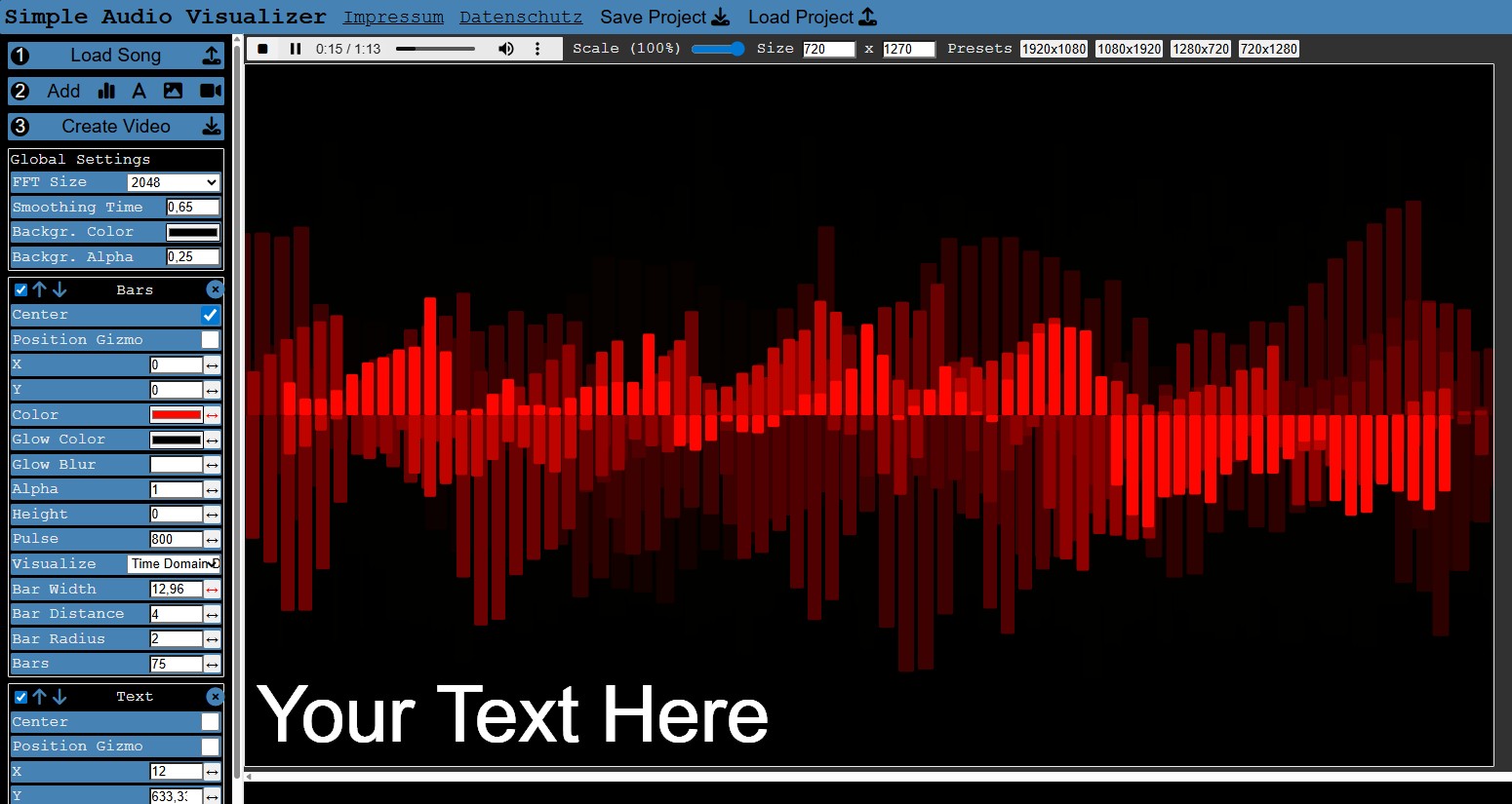 Screenshot des Tools Simple Audio Visualizer