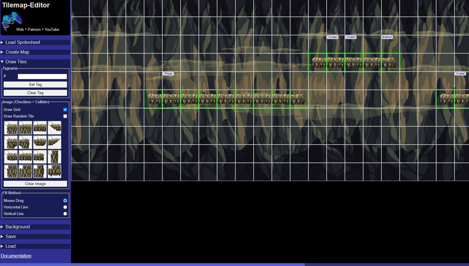 Screenshot des Tool Tilemapeditor zum Erstellen von Maps für Spiele